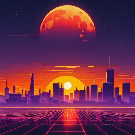 Best quality,masterpiece,ultra high res,no humans,sky,star (sky),purple sky,starry sky,cityscape,scenery,moon,night,outdoors,building,city,night sky,red sky,sunset,skyscraper,gradient sky,cloud,purple theme,
<lora:vaporwave2:0.7>,