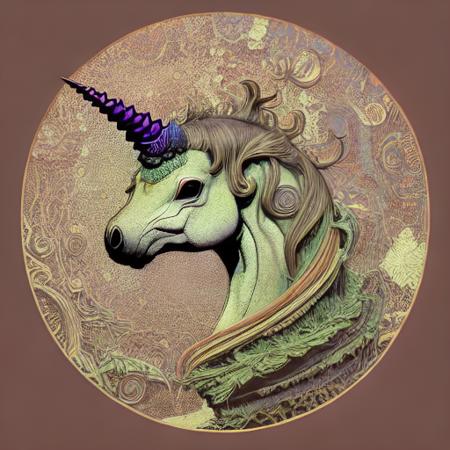 circular design, vector art, (pastel full-bleed illustration of dark plague unicorn as bored as bored can be); character design by Beksinski, Caravaggio, Max Ernst, Charles Vess; simple line art, flat illustration, digital print, radiant; art inspired by Dan Mumford, Rutkowski, Roy Lichtenshtein, Ismail Inceoglu; mixed media, gouache, 128k, cinema 4d, uhd, hd hdr, microfilm, polaroid, loose gestures, inkpunk, CGSociety, solarpunk, crispy quality, sharp, bright, volumetric lighting, intricate, ample negative white space, doodle, zendoodle, Louis Rhead, as a logo,  <lora:VectorUnicorns-04:1>