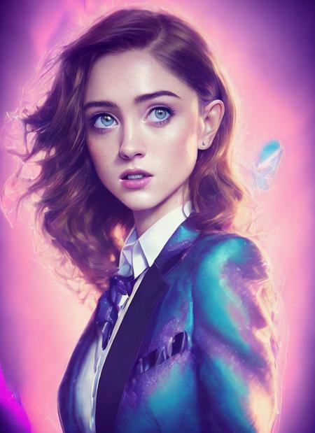 portrait of sks woman in tuxedo, (perfect eyes), energetic and colorful streams of light (photo, studio lighting, hard light, sony a7, 50 mm, matte skin, pores, concept art, colors, hyperdetailed), with professional color grading, soft shadows, bright colors, daylight, <lora:locon_nataliadyer_v1_from_v1_64_32:1.4>