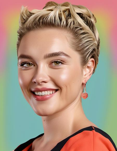 <lora:Florence Pugh:1> flrncpgh woman,collage style illustration , smiling, mixed media, layered, textural, detailed, artistic