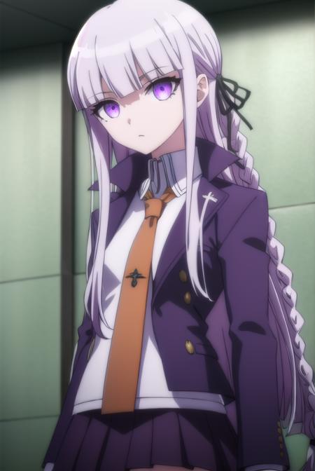 kyokokirigiri, <lora:kyouko kirigiri s1-lora-nochekaiser:1>,
kyouko kirigiri, long hair, bangs, ribbon, (purple eyes:1.1), hair ribbon, purple hair, braid, single braid, side braid,
BREAK skirt, shirt, gloves, long sleeves, jacket, white shirt, pleated skirt, open clothes, necktie, collared shirt, black skirt, open jacket, black jacket, black ribbon, brown necktie,
BREAK outdoors, classroom,
BREAK looking at viewer, (cowboy shot:1.5),
BREAK <lyco:GoodHands-beta2:1>, (masterpiece:1.2), best quality, high resolution, unity 8k wallpaper, (illustration:0.8), (beautiful detailed eyes:1.6), extremely detailed face, perfect lighting, extremely detailed CG, (perfect hands, perfect anatomy),