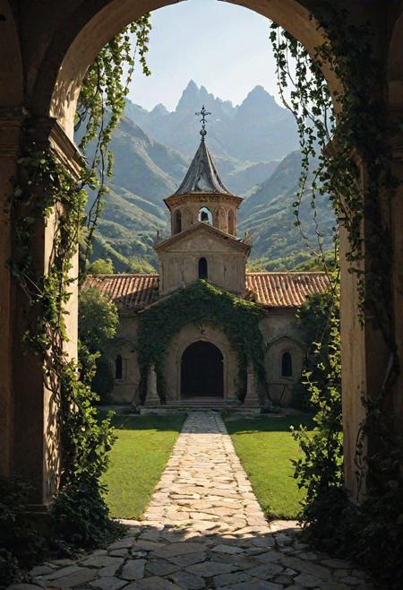 Epic landscape, exceptional quality, masterpiece, extremely detailed, professional art, professional painting, extremely delicate and beautiful, dynamic, superb lighting, perfect shading, professional shading, depth of field, soft sidelight, elegant, magnificent, highly detailed, long shot, uncropped, pure genius, absolutely perfect, breathtaking,
Steel Vine Monastery