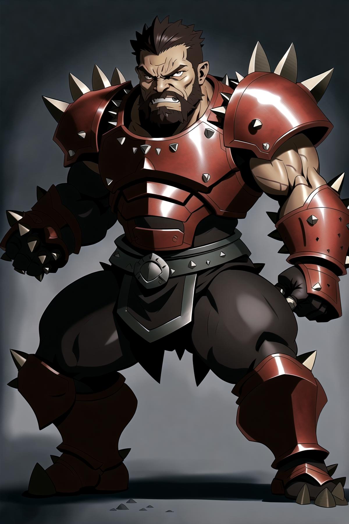 ((stout dwarf)), short, squat, (metal lower jaw, spiked iron jaw, metal mouth, metal mouth plate:1.2), heavy armor, holding weapon, military, angry expression, furious eyes, mean, (massive spiked gauntlets:1.1) , 
(intricately detailed, thick lines, ink drawing, Dungeons and dragons style, full body portrait, 8k, deep colors, fantastical),
Clip Skip:2