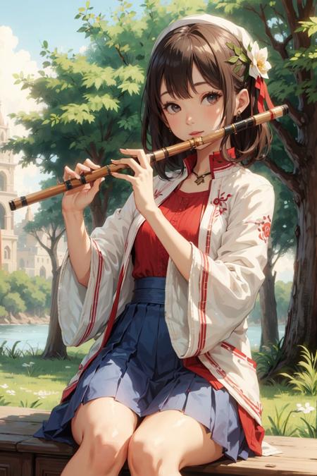 1girl, playing flute, flute,masterpiece, best quality, 8k,  <lora:flute_v1-000015:0.6>