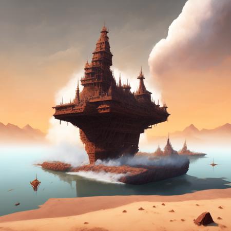 (BoneFortress:1) giant ship structure, body of water, smoke, desert castle in the sky  <lora:BoneFortress:0.8>