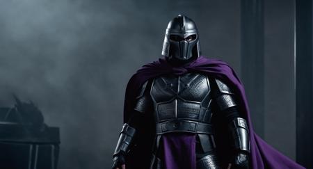 Dark Moody Atmosphere, (Cinematic Film stock footage style) in (arri alexa style) (Kodak film print style),
 <lora:Shredder:1> Shredder
The Shredder a supervillain and the main antagonist of the Teenage Mutant Ninja Turtles created by Kevin Eastman and Peter Laird.
Grey black Armour, Purple Cape, dramatic, mysterious, dark moody atmosphere