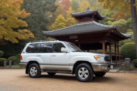 LANDCRUISER , parked in front of a japanese pagoda, fall weather, ultra wide angle, masterpiece, award winning, sunset, beautifully detailed fall foliage, cinematic lighting, style-autumn:1.0, sharp focus, smooth, intricate details, 8k wallpaper, trending on artstation     <lora:LANDCRUISER:0.8>