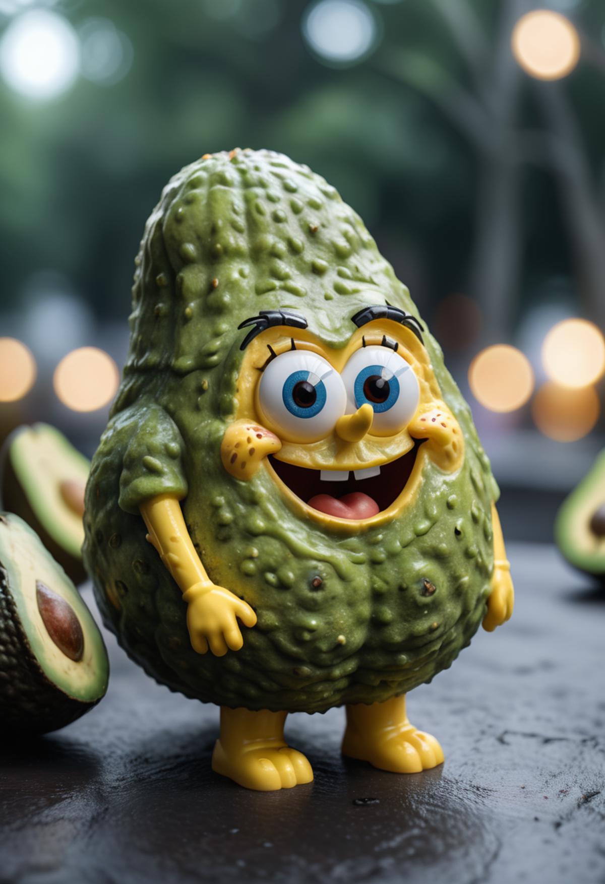 A cute cartoon avocado with a smiling face.