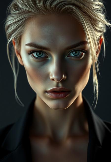 Crea una imagen hiper realista foto, Create a hyper-realistic character with androgynous features, seamlessly blending masculine and feminine traits. The subject has a captivating, magnetic gaze that feels deep and enveloping, as if drawing the viewer inward. Their eyes reflect mystery and intelligence. The expression is calm but powerful, evoking emotional depth and quiet confidence. The lighting is cinematic, with soft shadows accentuating bone structure and skin texture. The background is minimalistic, ensuring all focus remains on the character’s presence. Clothing is modern and gender-neutral, tailored to enhance the elegance of their silhouette. The overall tone is ethereal yet grounded, like a timeless soul captured in a single frame.
