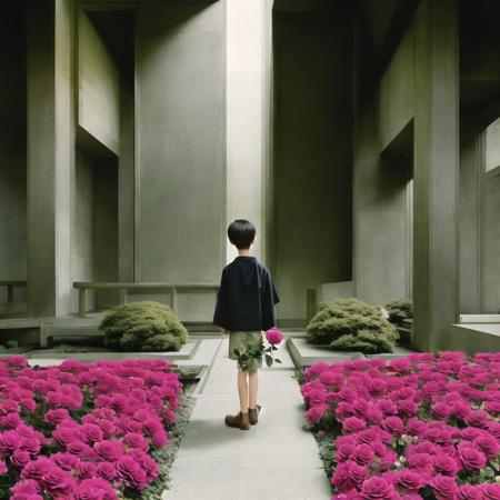 <lora:brutalism:1.0>, (brutalism:1.0),  1boy, flower, furry, japanese text, male focus, partially colored, rose, solo, text