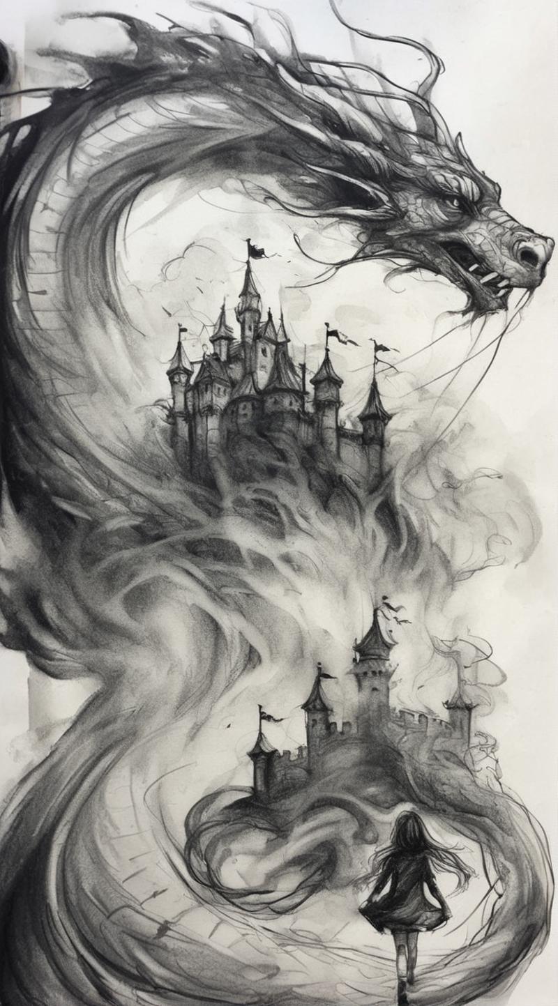 A Castle and a Dragon in a Dark and Stormy Sky