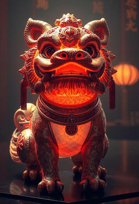 masterpiece, best quality, amazing quality, very aesthetic, high resolution, ultra-detailed, absurdres, newest,  photorealistic details, volumetric lighting, foo dog with a spherical head and no body