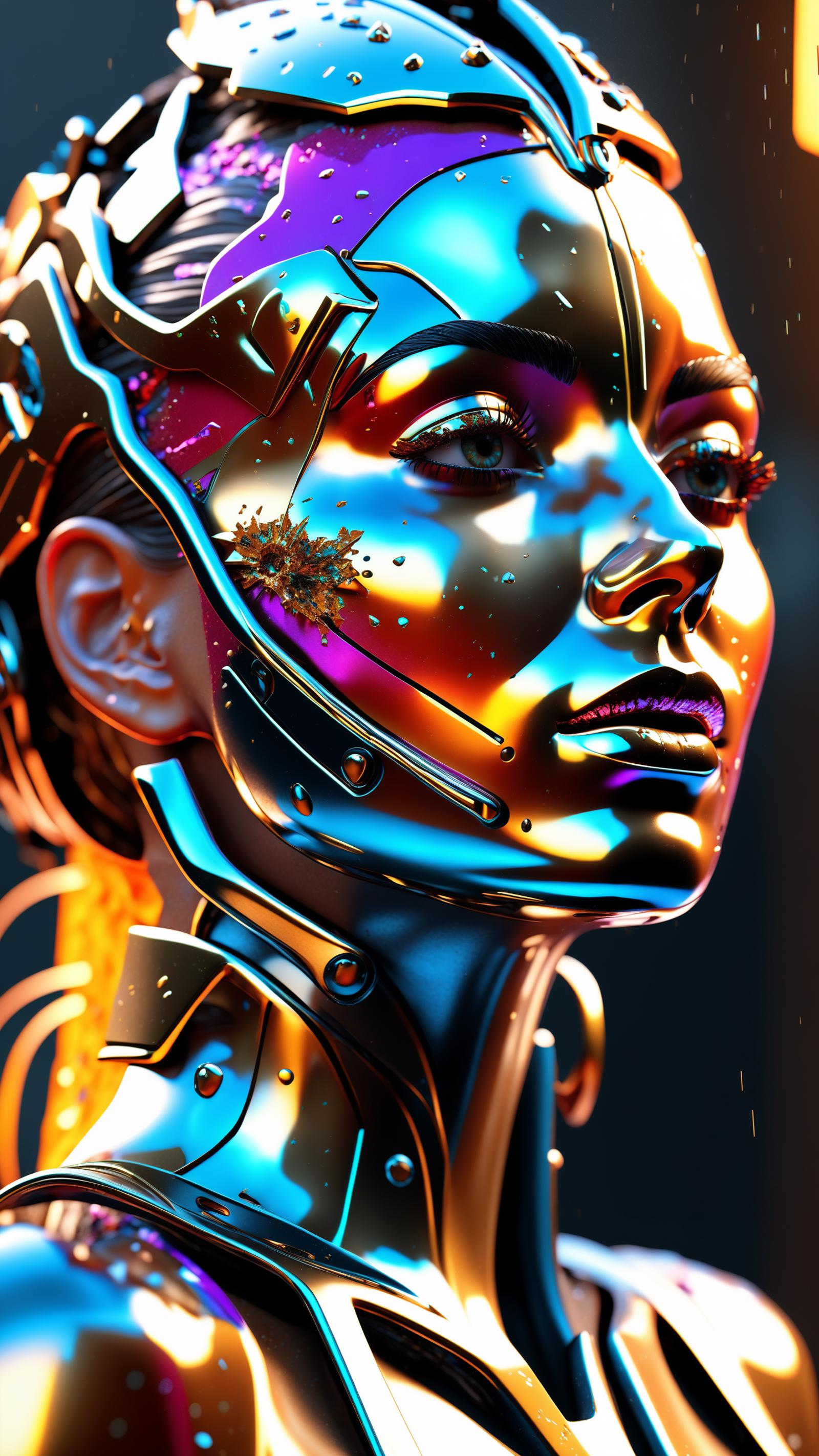 A 3D Rendering of a Woman with a Futuristic, Cyberpunk-Themed Face Mask