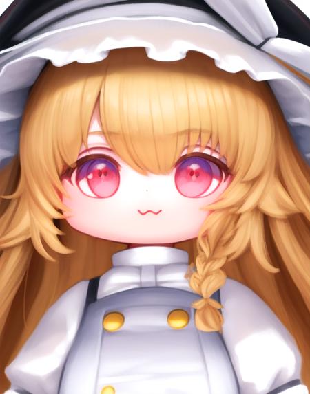 masterpiece, best quality, highly detailed, 1girl, solo, BScon style, white background, cute, kirisame marisa, chibi, focus on face