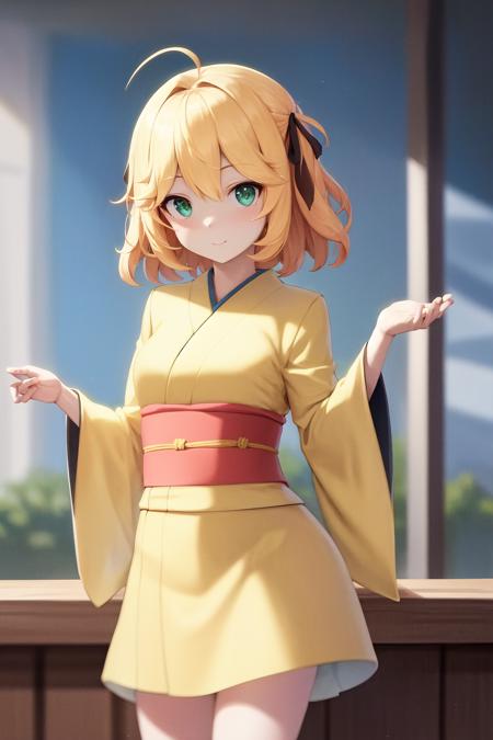 masterpiece, best quality, highres, 1girl anisphia ahoge hair ribbon <lora:anisphia_no_outfit:1> kimono