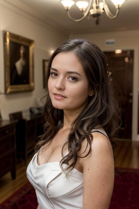 masterpiece, best quality, cinematic, volumetric lighting, very detailed, high resolution, sharp, sharp image, 4k, 8k, 35 mm,
<lora:DanicaMcKellar_smf_lora_v01_m01:0.9>, 1girl, d4n1c4m0-smf, solo, photo (medium), white dress, realistic, long hair, brown eyes, black hair, looking at viewer, upper body, dress, indoors, day