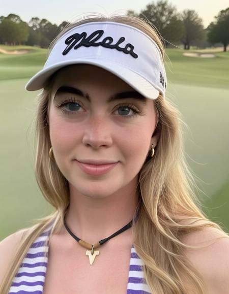 <lora:grcchrs-000016:1> portrait photo of grcchrs woman, makeuo, looking directly at camera, dramatic light, on a golf course