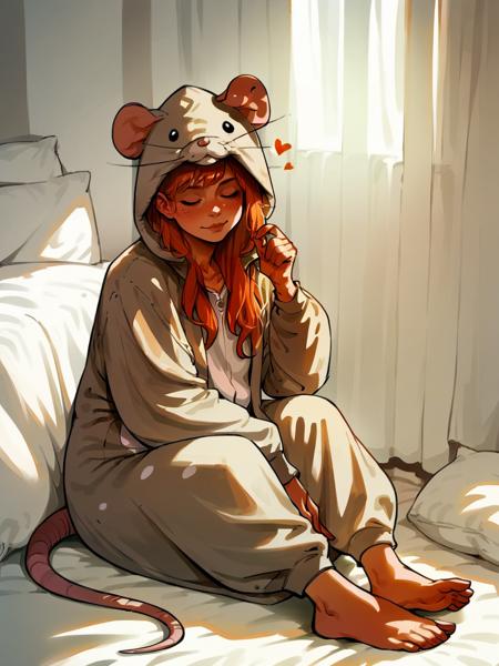 rat onsie, barefoot, animal costume, tail,