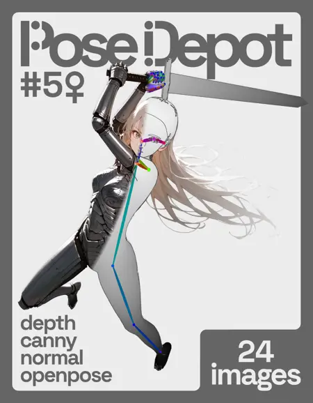 [OpenPose + Depth + Canny + Normal] Pose Depot #5F: Greatsword Swing
