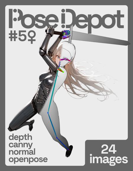 [OpenPose + Depth + Canny + Normal] Pose Depot #5F: Greatsword Swing Pose Depot #5F