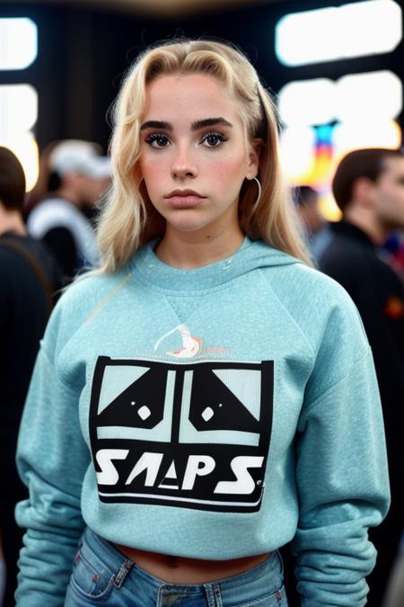 a stunning young woman at the crowded comicon, (people in the background), in a cute starwars sweatshirt, (close up), [happy], perfect face, raw, 8k uhd,  <lora:juultjeTieleman:1>