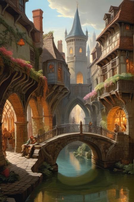 , <lora:Joseph Wright Of Derby Style:1> Joseph Wright Of Derby Style, a grand capital city nestled in the heart of a magical realm inspired by Dungeons and Dragons. The city stands as a testament to both architectural splendor and mystical enchantments. The streets are bustling with life, filled with a diverse array of creatures, both human and fantastical, going about their daily routines. The buildings showcase a harmonious blend of traditional medieval design and whimsical magical enhancements. Ornate bridges span over flowing rivers and canals, connecting various districts of the city. Gardens and parks are interspersed throughout, teeming with vibrant, otherworldly flora and fauna. In the central square, a magnificent fountain serves as a gathering place, its waters sparkling with magical energies.