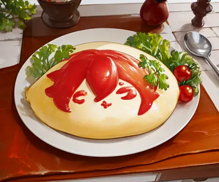 food Omelette ketchup art