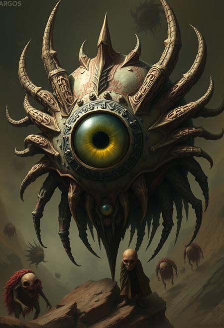 Argus are a sadistic, paranoid race of floating eyes. Lacking hands but making up for it with their extensive magical and telekinetic abilities, Argoi hail from the city of Xaxyznilon, the last remnant of a long forgotten empire that the Argoi ruled before The Fall. Reduced to battling for their own survival, the Argoi have resorted to doing whatever it takes to get ahead, leaving little room for friends or loyalty. One of their most powerful defenses lies in their main eye, which provides resistance to magical onslaughts.