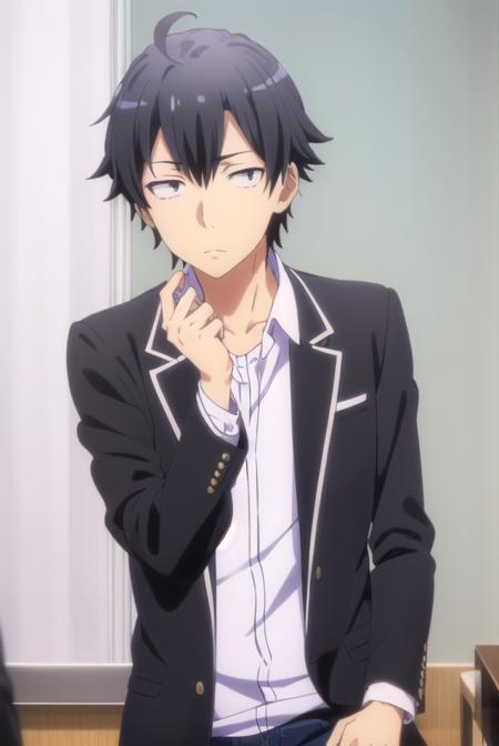 hachimanhikigaya, <lora:hachiman hikigaya s3-lora-nochekaiser:1>,
hachiman hikigaya, black hair, ahoge, male focus, (black eyes:1.5),
BREAK shirt, school uniform, jacket, white shirt, collared shirt, pants, open jacket, black jacket, black pants, blazer, sobu high school uniform,
BREAK indoors, classroom,
BREAK looking at viewer, (cowboy shot:1.5),
BREAK <lyco:GoodHands-beta2:1>, (masterpiece:1.2), best quality, high resolution, unity 8k wallpaper, (illustration:0.8), (beautiful detailed eyes:1.6), extremely detailed face, perfect lighting, extremely detailed CG, (perfect hands, perfect anatomy),