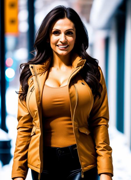 RAW portrait photo of DeniseMilani-5350 wearing ski jacket, (high detailed skin:1.2), 8k uhd, dslr, soft lighting, high quality, film grain, Fujifilm XT3