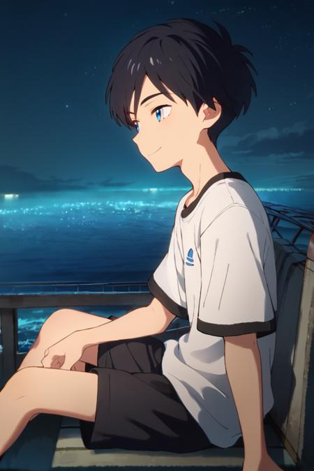 Kosuke Kumagaya,black hair,blue eyes Shirt Shorts Shoes