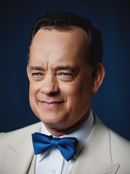 cinematic film still cinematic photo of Tom Hanks, white suit and blue bowtie, gray long hair, celebrity background, 35mm photograph, cowboy shot, film, bokeh, professional, 4k, highly detailed <lora:Tom_Hanks-000002:1> . shallow depth of field, vignette, highly detailed, high budget, bokeh, cinemascope, moody, epic, gorgeous, film grain, grainy