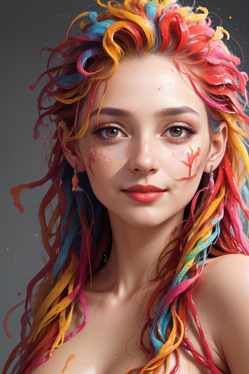 Artistic Painting of a Woman with Colorful Hair and Makeup