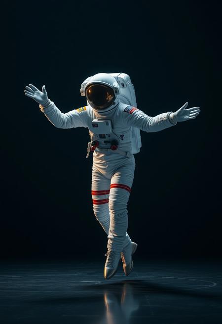 Ultrarealistic photo of an astronaut performing ballet.