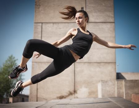 athletic woman doing parkour