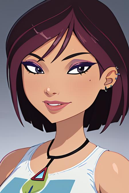 nikki_wong piercing, necklace, nose piercing, eyebrow piercing, tank top