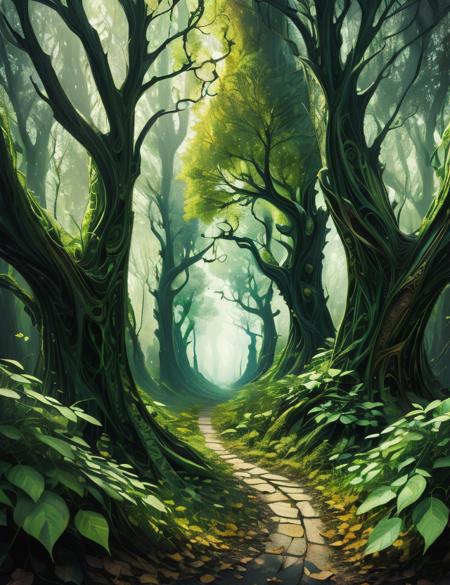 ((best quality)), ((masterpiece)), ((realistic,digital art)), (hyper detailed),DonML34f, Forest, nature, organic, beautiful,tree,leaf  <lora:DonML34f_v2:1>