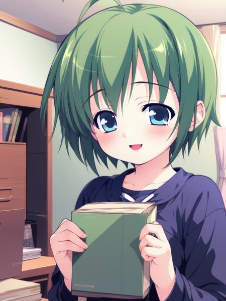 <lora:SakurazawaKeito:0.8>,SakurazawaKeito,  green hair, blue eyes, short hair, ahoge, 1boy, soro, smile, blush,
home in the room,
 masterpiece, high quality, very_high_resolution, large_filesize, full color,