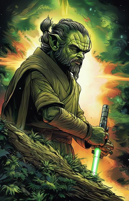 masterpiece,best quality,<lora:tbh160-sdxl:0.9>,illustration,style of Dan Mumford,portrait of jedi,