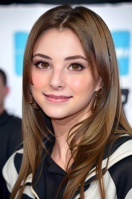 a stunning young woman at the crowded comicon convention, in a cute starwars sweatshirt, (people in the background), (stunning eyes, extreme close up), [adorable smile, smiling:0.5], perfect face, raw, 8k uhd, <lora:emilyVanCamp:1>