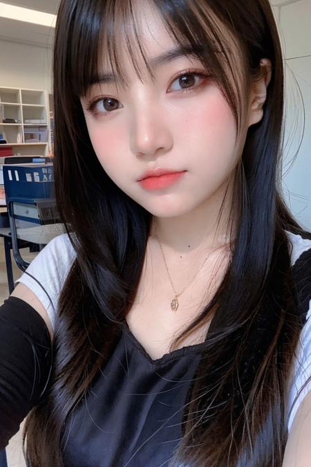 a photo of angelchan, 18 year old girl in the classroom, close up, <lora:angelchan-14:0.9>, (intricate details:0.8), (hdr, hyperdetailed:1.2),