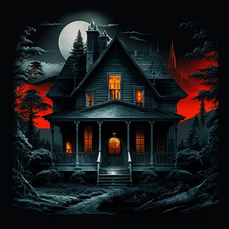 A dark scene of a terror horror house, terror, horror, scary,
,T shirt design,TshirtDesignAF,<lora:TshirtDesign21Config4WithTEV2:1>