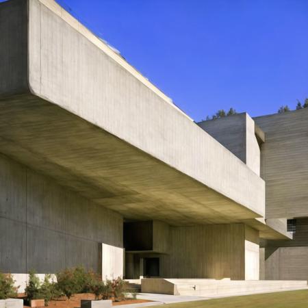 <lora:brutalism:1.0>, (brutalism:1.0), concrete, 
The building's exterior features bold, geometric forms that suggest a sculptural sensibility.