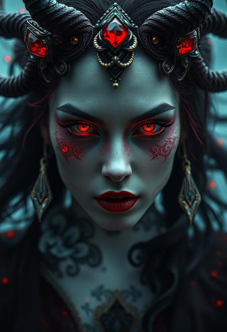 Antagonist Medusa with gems of mist mad gaze, dark deception, cinematic in Greg Rutkowski style, horrific , Trending on Artstation, Red and Black, <lora:add-detail-xl:1>, photography, beautiful eyes, ethereal beauty, magical atmosphere, whimsical element, enchanting composition, mystical storytelling, professional lighting, imaginative concept, creative styling, otherworldly aesthetic, fantasy romance, surreal visual, enchanting character, captivating narrative, intricate detail, vibrant color, fantastical landscape, hyperrealistic, fantasy, dark art, artstation, highly detailed, sharp focus, dystopian, iridescent gold, studio lights,