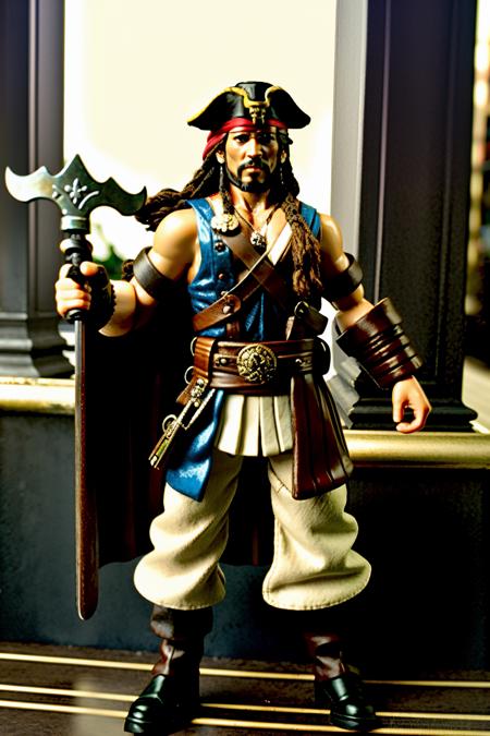 Thor-Pirate: Merging Thor and Captain Jack Sparrow, this figure wields Mjlnir:0.6 with a pirate's charm:0.4 on the high seas. , awe_toys