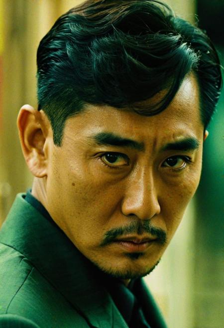 The texture of Wong Kar-Wai's movie, a strong man, followed by a group of gangsters, this man looks at you fiercely, the texture of the movie, ultra-high quality, 4K, outstanding, detailed