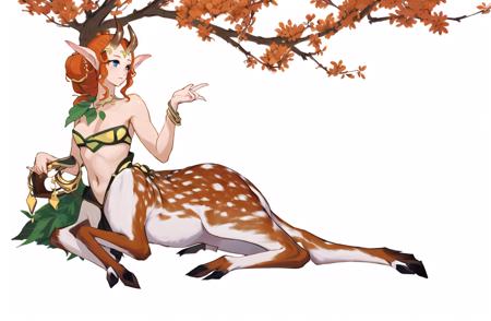 masterpiece, best quality, 1girl, white background, upper body, <lora:Enchantressv0.1:0.9>, enchantress, deer centaur, sitting