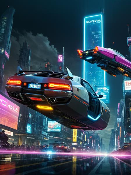 night time, retrofuturistic night illustration, flying cars of all colors, <lora:Hovering_Car_SDXL_v1:1> (hovering_car:1.5),, cyberpunk skyline, traffic jam , <lora:!action-sdxl-V0.5:1> in a zdyna_pose, dutch angle, from below, low camera angle actions scene, foreshortening, <lora:xl_more_art-full_v1:0.6>, perfect composition, hyper detailed, hyper realistic