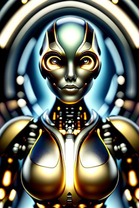 masterpiece, awesome quality, hyper detailed, ((DonMX3n0T3ch, futuristic, scifi, tech)), female robot,  <lora:DonMX3n0T3ch:1.5>