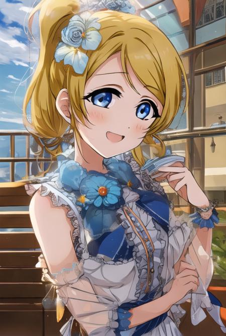 eli_ayase, <lora:eli_v1:0.9>, blue_eyes,  (yello hair:1.2), minami kotori, 1girl, solo, , roxy migurdia, 1girl, ahoge, alternate hairstyle, bangs, bare shoulders, blue bow, blush, breasts, breath, , hair between eyes,((long hair)),  smile, nipple,  small breasts, solo, thighs, very long hair, , ((masterpiece)), sideface, very detailed face, <lora:loveliveKotoriMinami_v1:0.7> lingerie, undressing